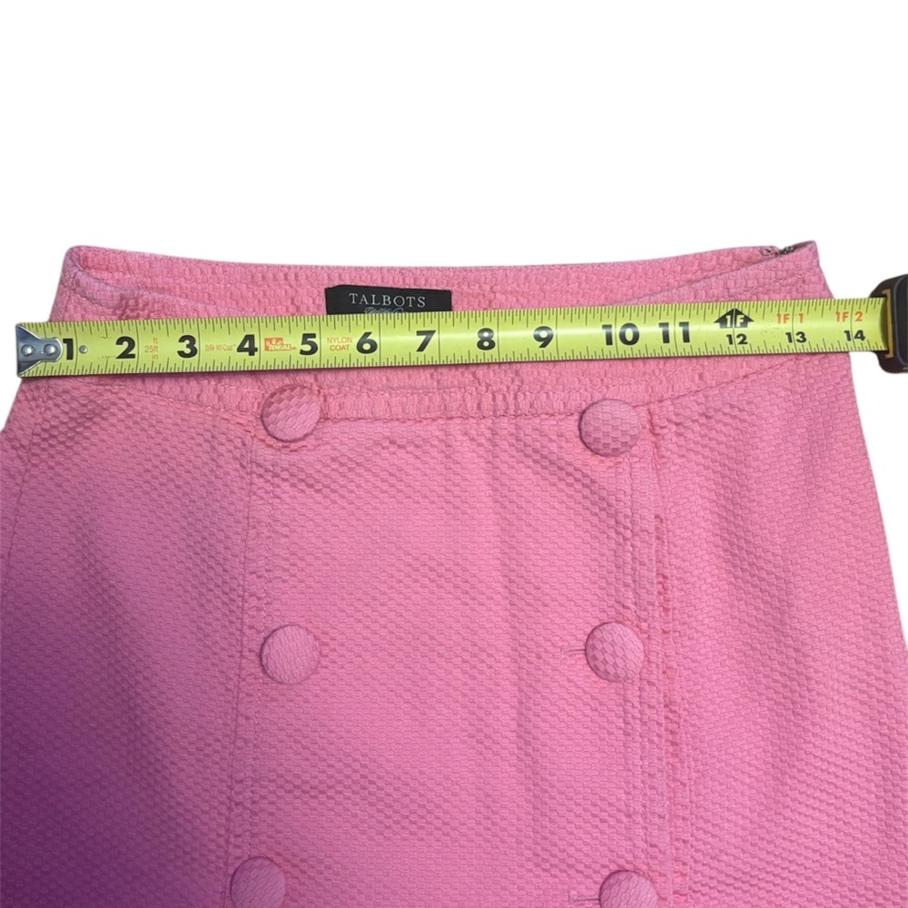 Talbots Pink Textured A-Line Skirt 4P Faux Wrap Button Detail Career Preppy - Picture 6 of 8